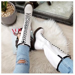 White Ankle Boots with Black Laces- great for K-POP demon hunter costume!